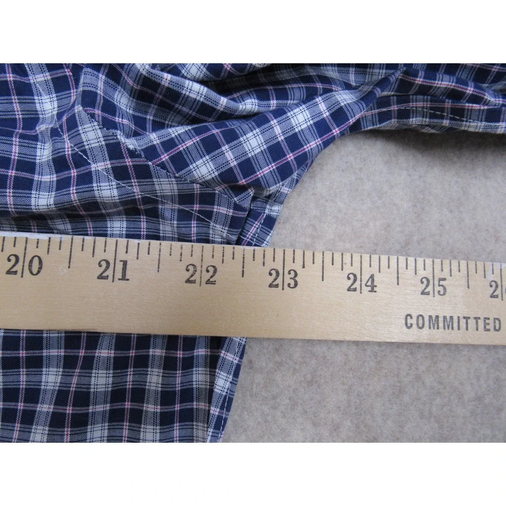 Banana Republic Mens Slim Fit Non-Iron Plaid Button Down Shirt Navy Blue Large